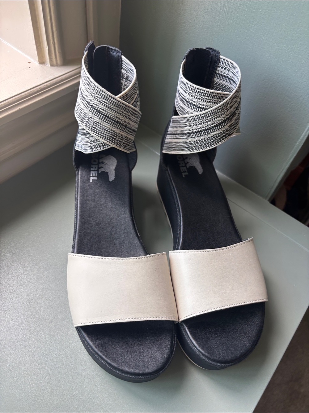 Sorel Women's Ivory and Black Ankle-Strap Sandals